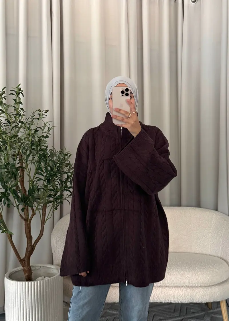 RIMA CABLE ZIP KNIT CHOCO