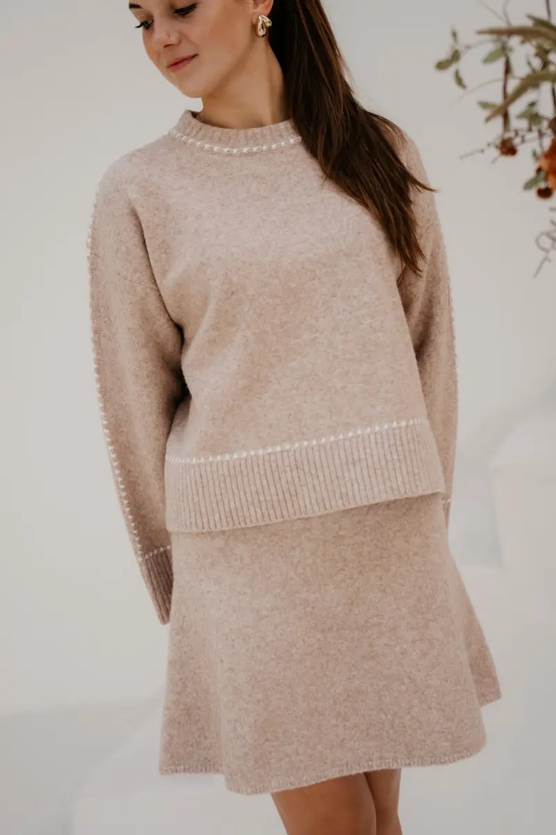 Roeme knit stitch blouse beige melange
