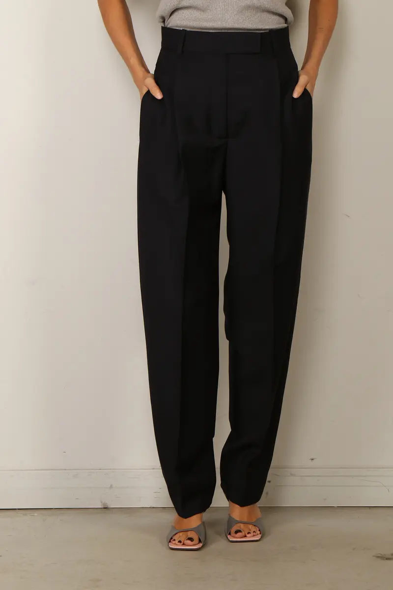RÓHE - Broek - Daria Single Pleat Straight Leg Trousers - Navy