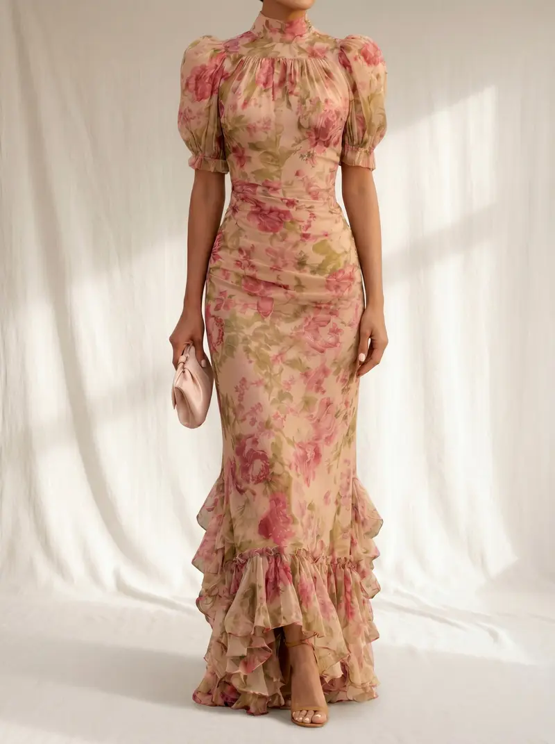 Rosario | Langes Blumenkleid aus Chiffon