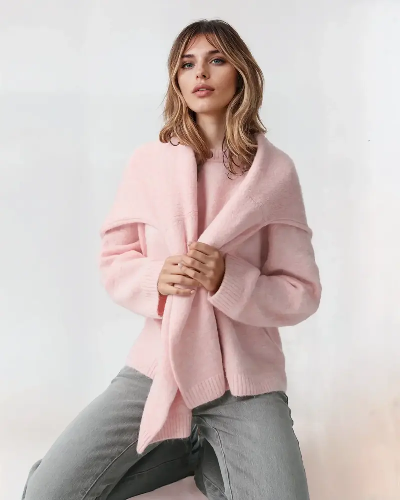 Rosmira – Miękki puszysty sweter z klasycznym dekoltem dla kobiet
