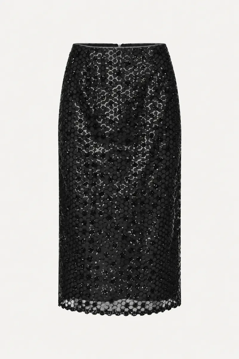Rotate - Rok - Sequins Midi Skirt - Black