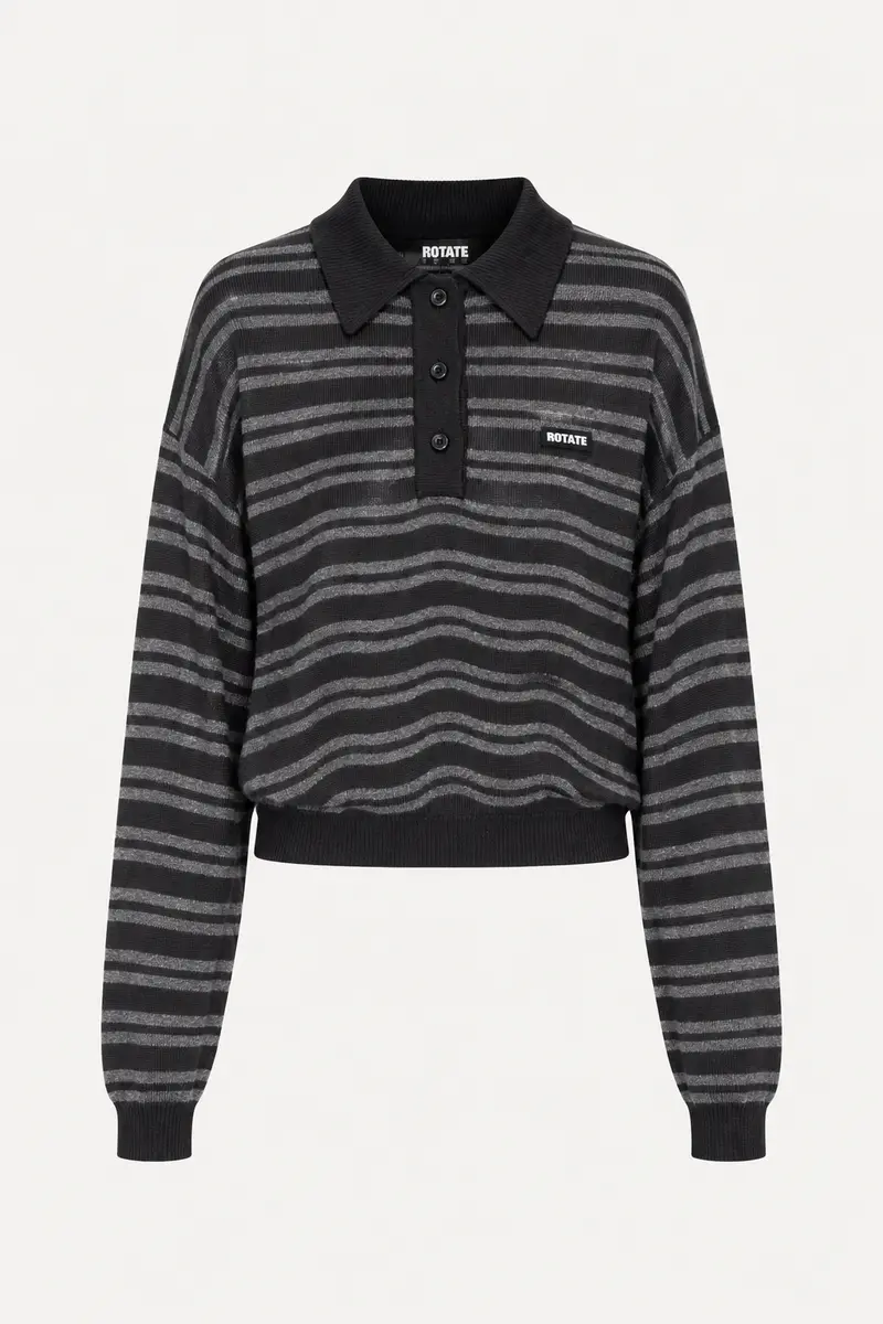 Rotate - Sweater - Slinky Knit Polo - Black Combo