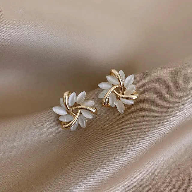 Round Opal Flower Earrings