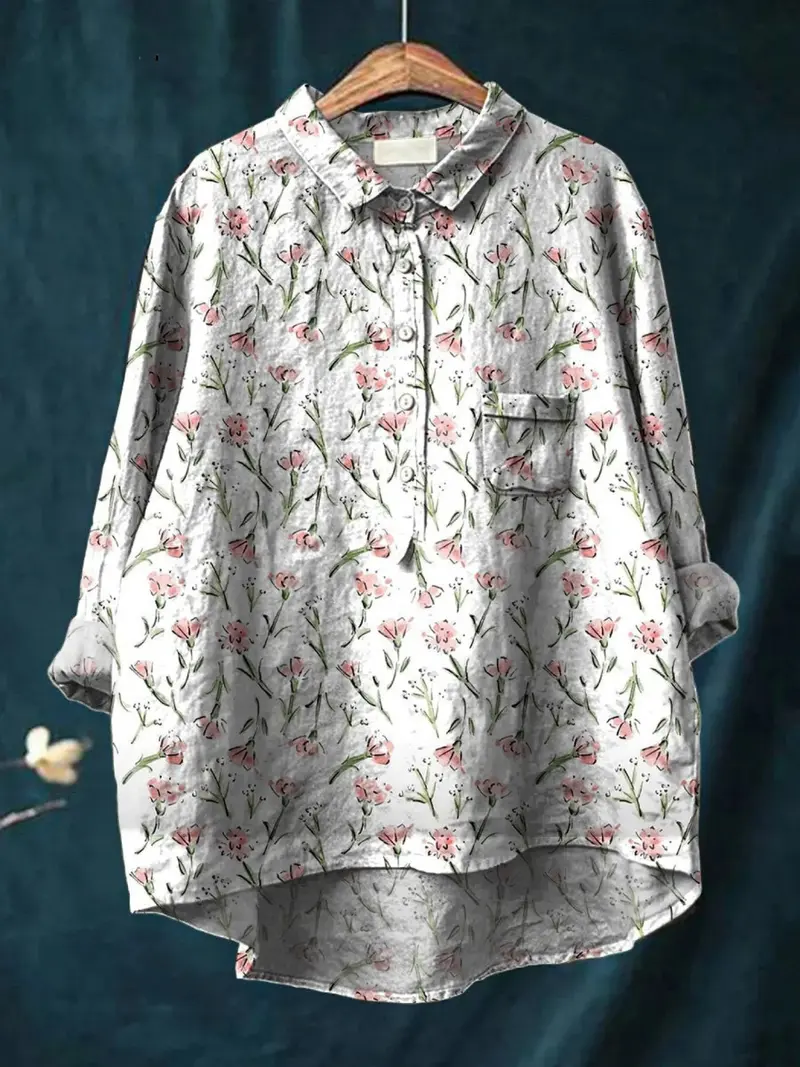 Ruby™ | Pink Spring Floral Repeat Pattern Printed Women's Casual Shirt