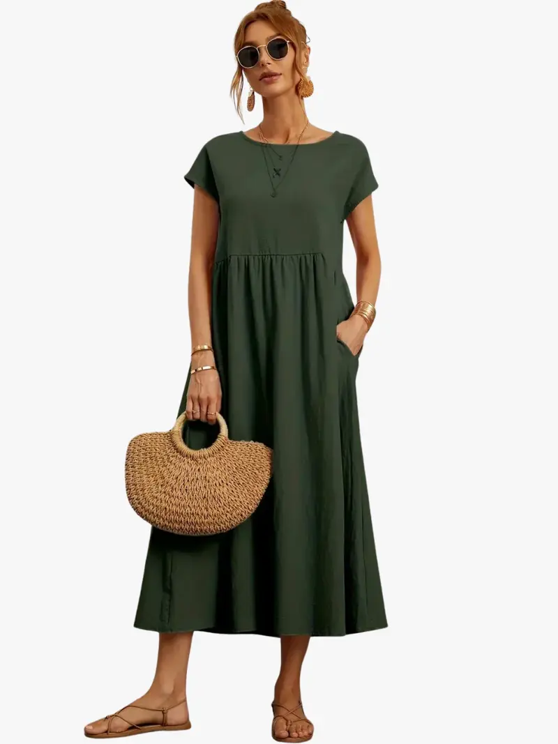 RUCHED WAIST MIDI DRESS FOR WOMEN
