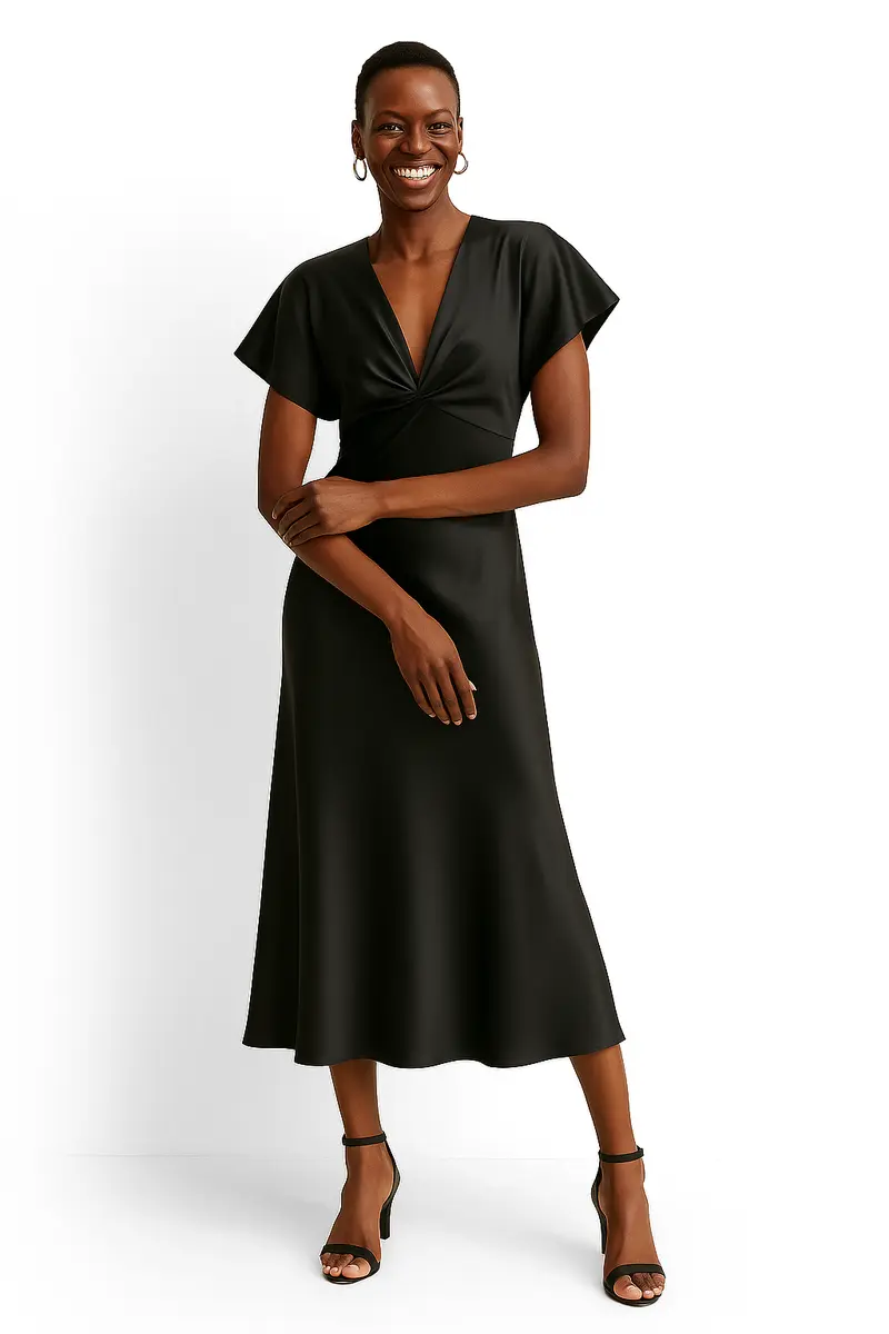 Satin-Midikleid Schwarz
