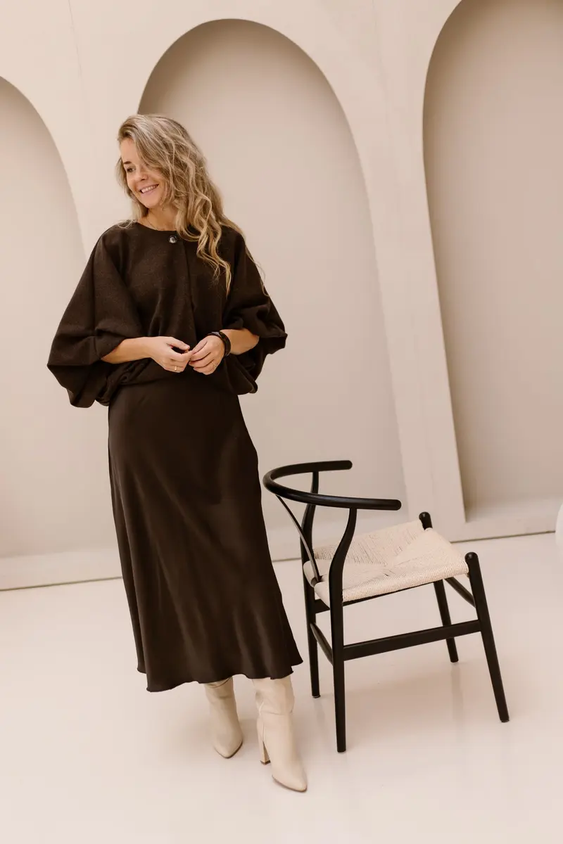 Satinlook rok brown