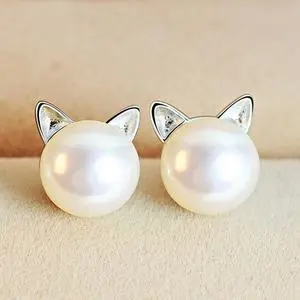 Schattige Silberne Katzen-Perlenohrringe - Mila | Shop Nory