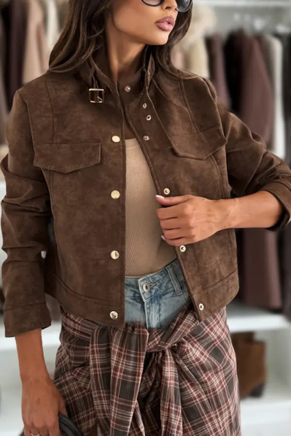 Schicke langärmelige Freizeitjacke mit Knöpfen