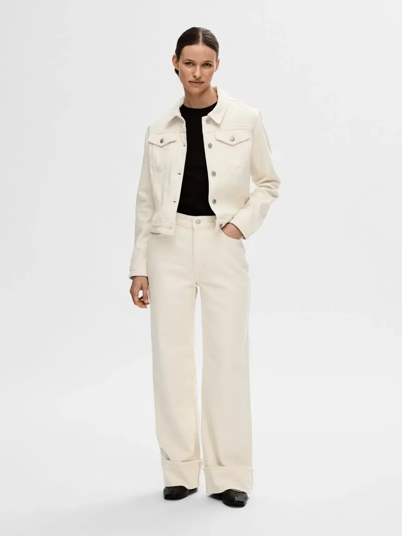 Selected Helena high waist wide leg Ecru jeans