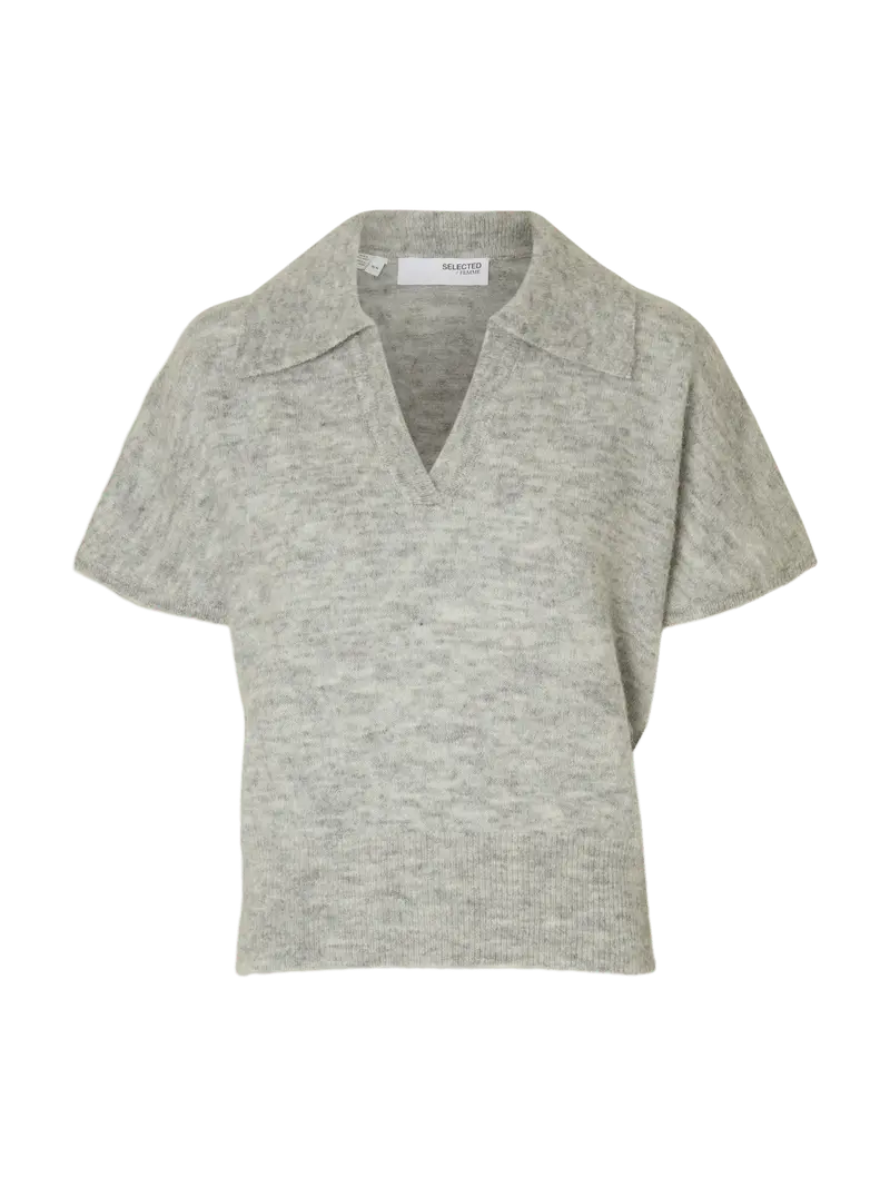 Selected lulu knit polo light grey / melange
