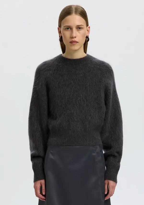 Selected SlwMira knit short O-neck asphalt