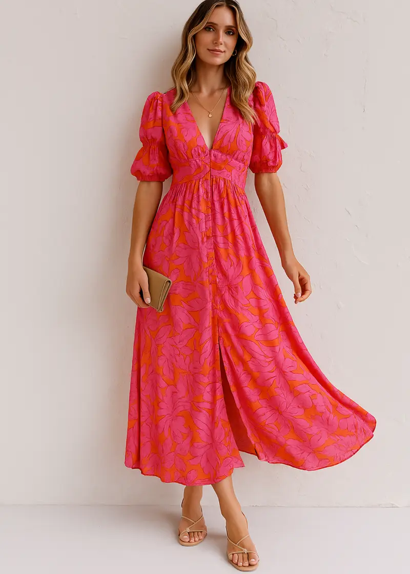 Serenity Breeze V-Neck Midi Dress