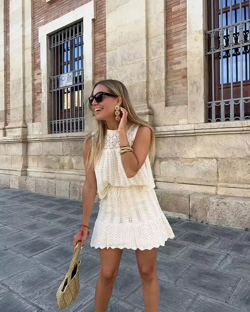 Set Top e Gonna in Maglia Ajour