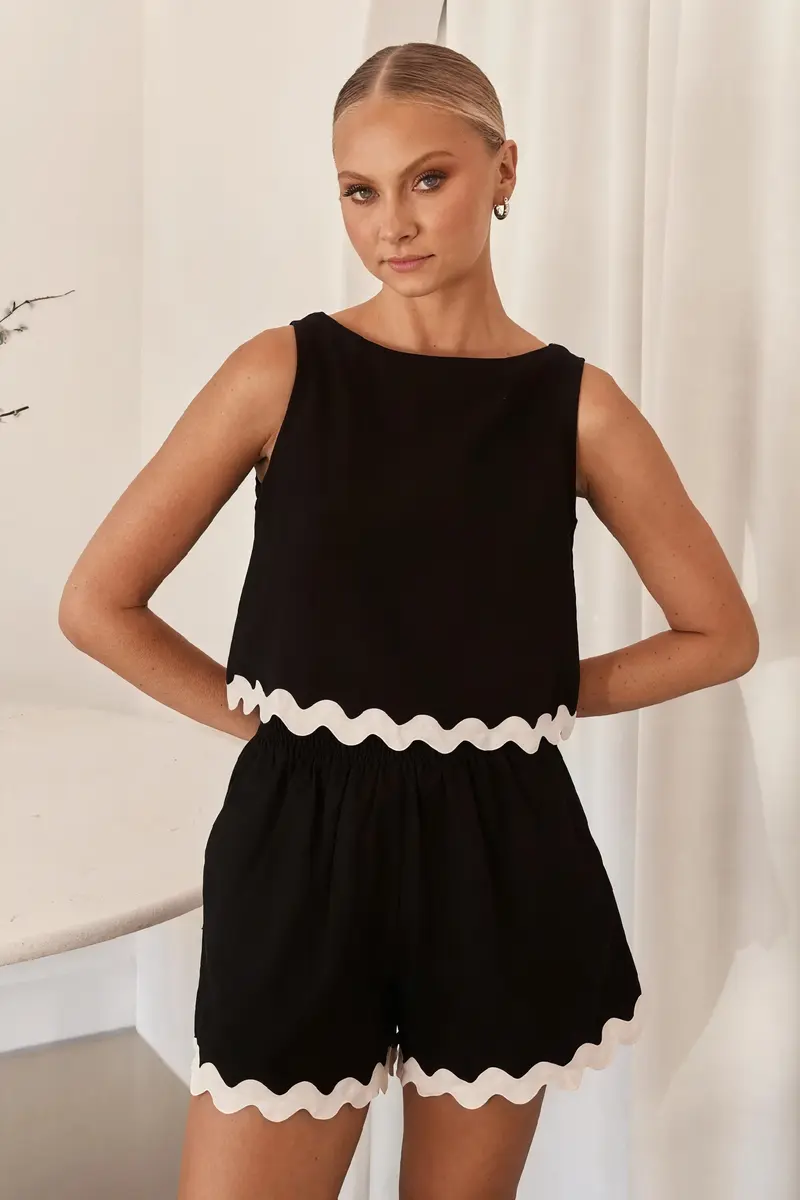 Set Top & Shorts Scalloped Trim
