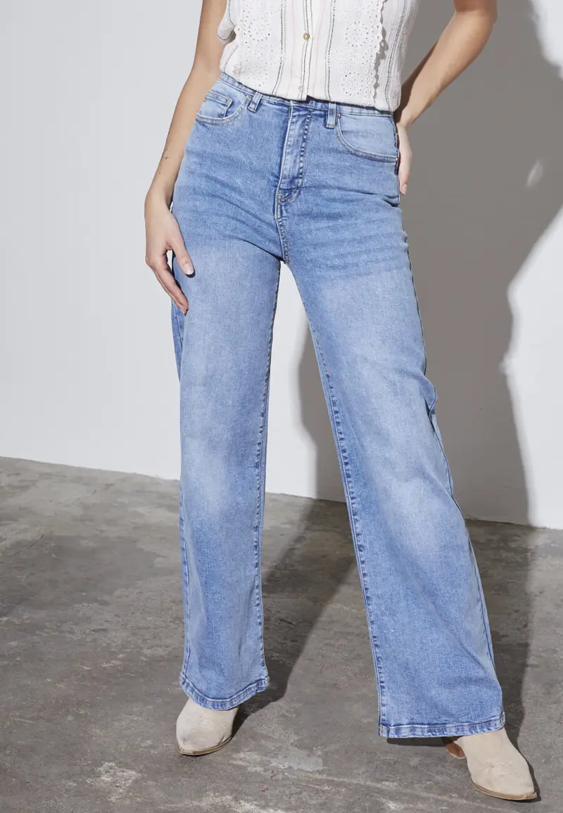 Sisters Point jeans medium blauw model Owi mid waist mid blue