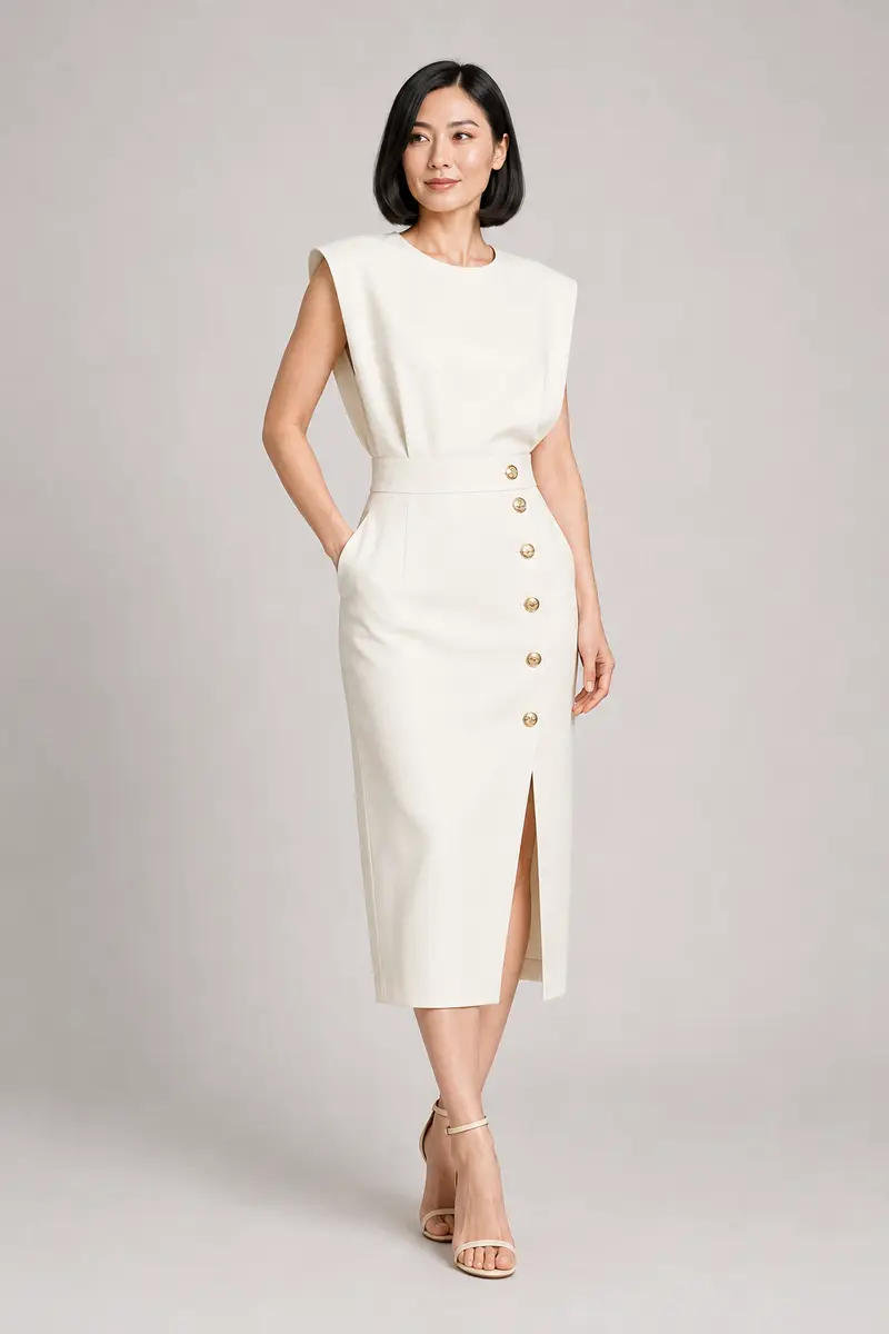 Sleeveless Button-Detail Midi Dress