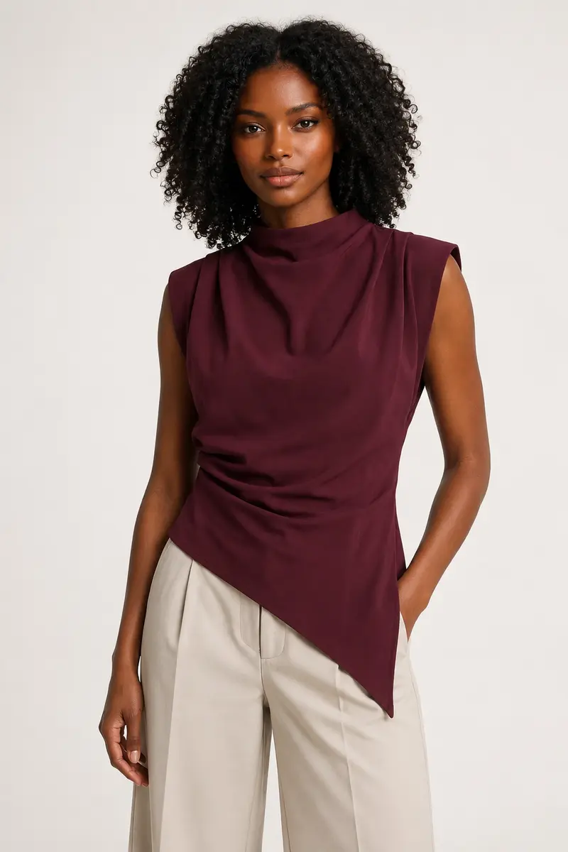 Sleeveless Draped Asymmetric Top