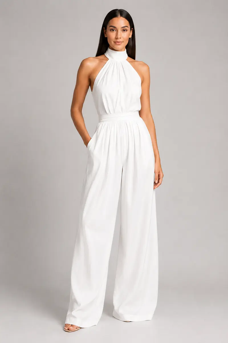 Sleeveless Halter-Neck Wide-Leg Jumpsuit