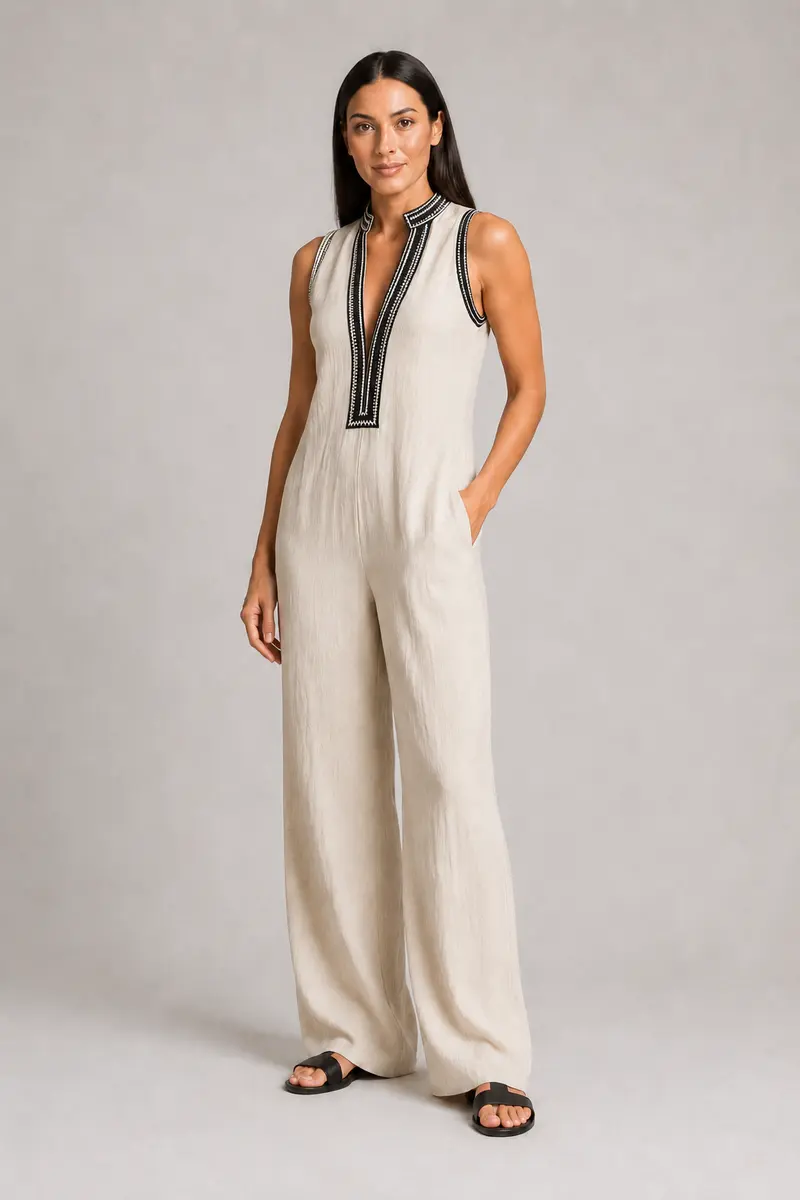 Sleeveless High-Neck Zip Jumpsuit