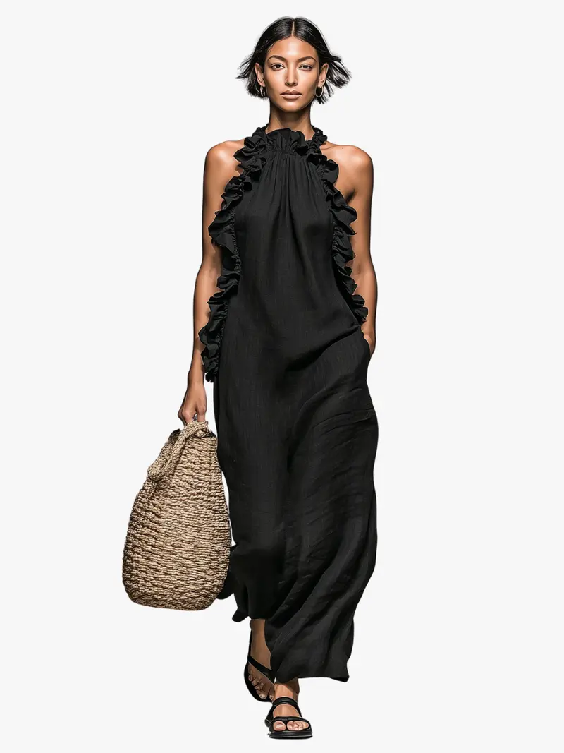 SLEEVELESS RUFFLE MAXI DRESS FOR WOMEN