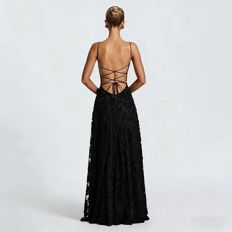 SOFIA Spitzen Maxi Kleid - Schwarz
