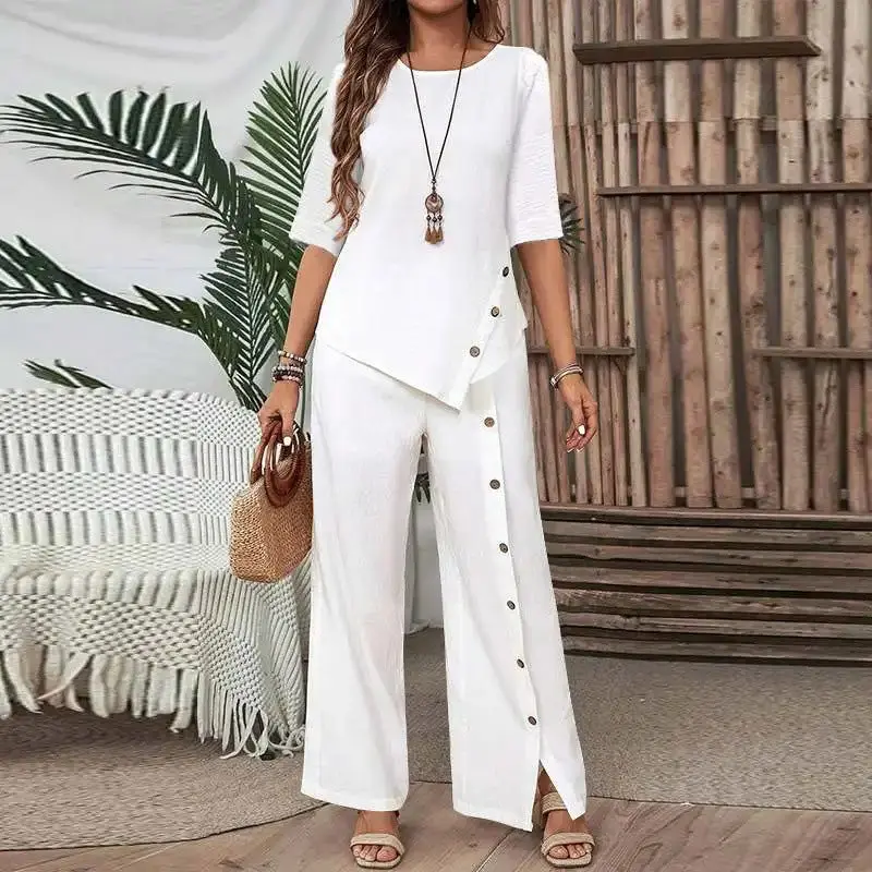 Sofie™ | Irregular Hem Top & Wide Leg Pants Two-Piece Set