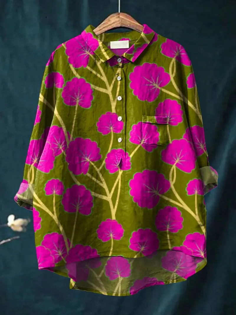 Sophia™ | Women's Vintage Flower Art Print Casual Shirt