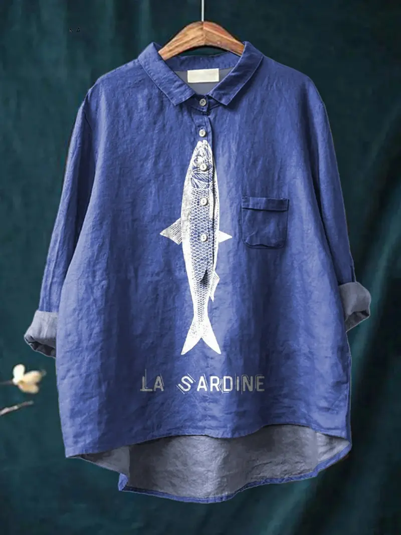 Sophie™ | Sardine Fish Graphic Printed Women's Casual Shirt