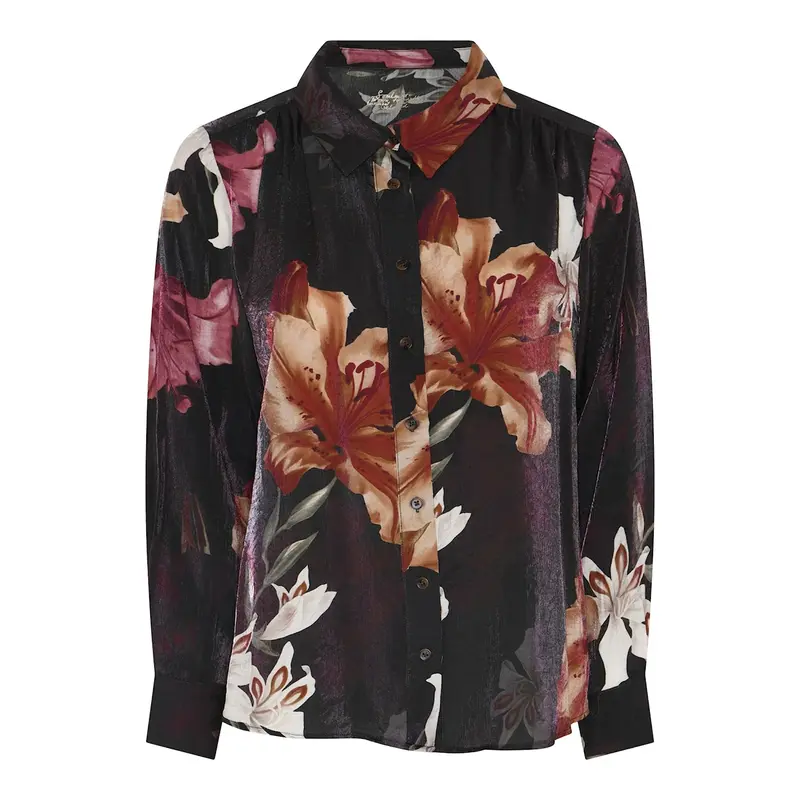 Soulmate blouse zwart met bordeaux print model Leona 2 dark wine 7141