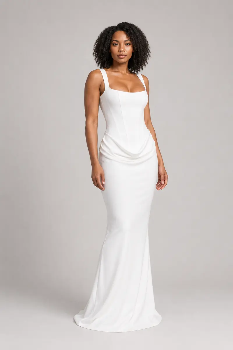 Square-Neck Draped Maxi Dress