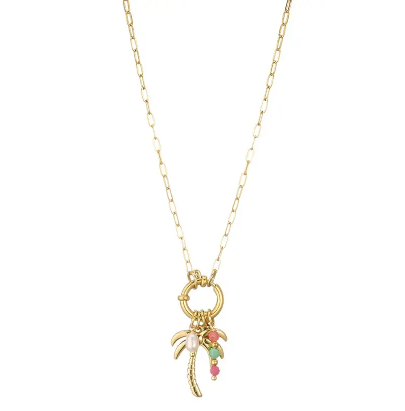 Stainless steel ketting goud met palmboom