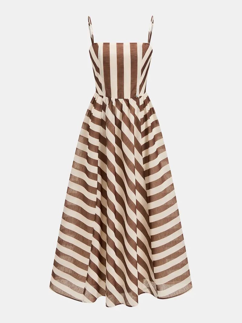 Storm | Sukienka damska maxi z organzy w paski na ramiączkach, zwiewna i elegancka