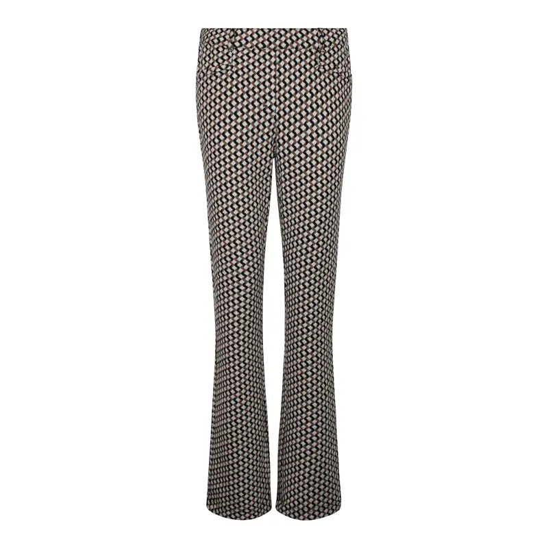 Stretchpantalon Grafisch Ruitpatroon Camel Zwart