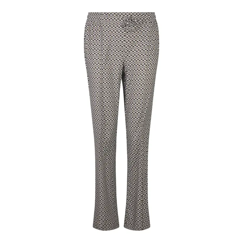 Stretchpantalon Taupe Wit Zwart Print Travel