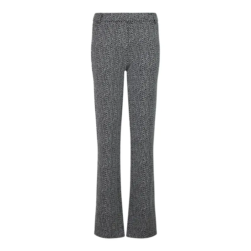 Stretchpantalon Zwart Wit Visgraatmotief