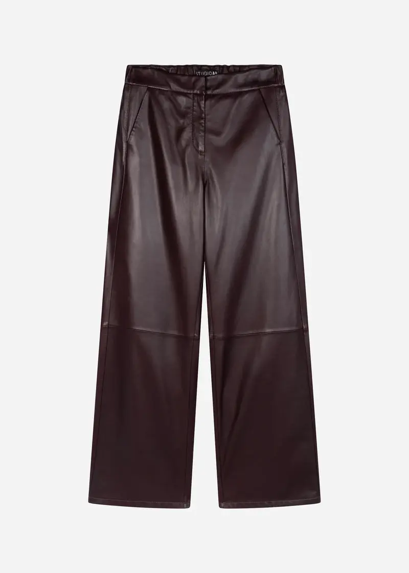 Studio AR Davina Leather Straight Trousers 006L266007 01 - Bordeaux