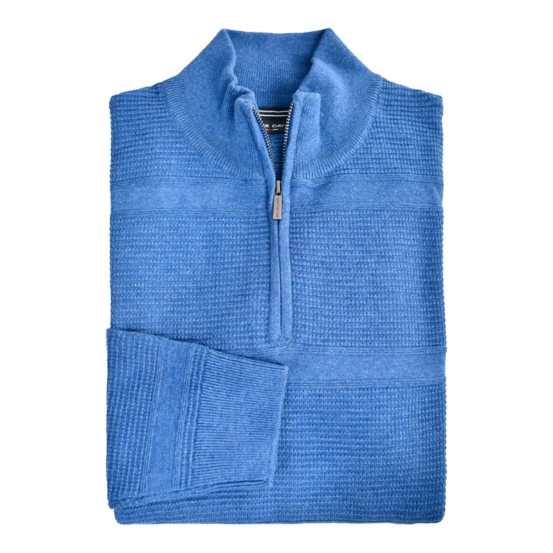 Sweater Half-Zip Jeans Indigo Structuurbreisel