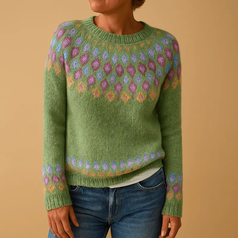 Sweater Women Printed Design with Classic Neckline and Comfort Fit