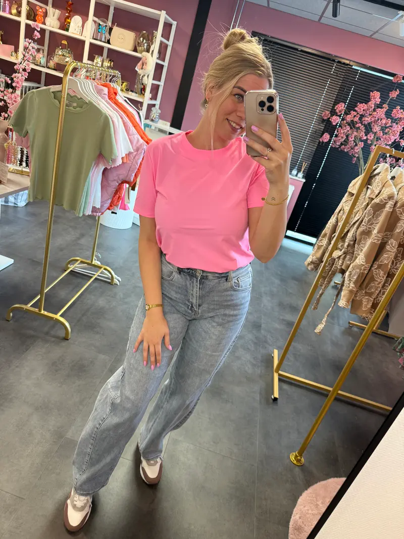 T-shirt fel roze travelstof