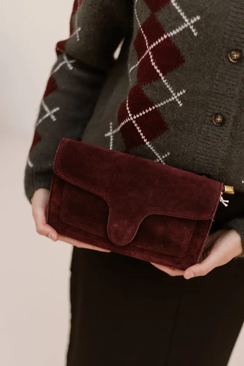 Tas Margot suede bordeaux