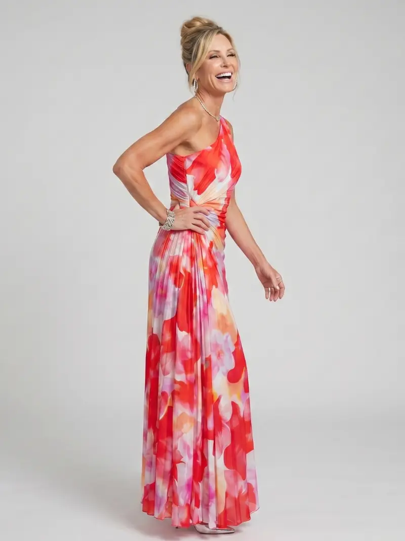 Taya | Ein Schulter Faltenrock Midi Kleid