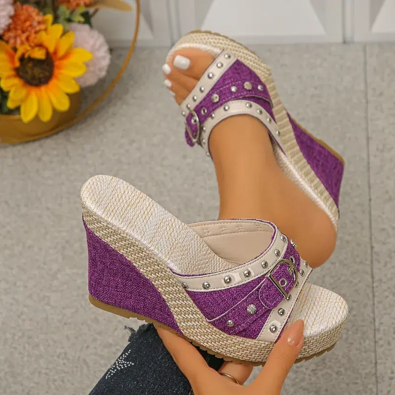 Thick Sole Rivet Wedge Sandals