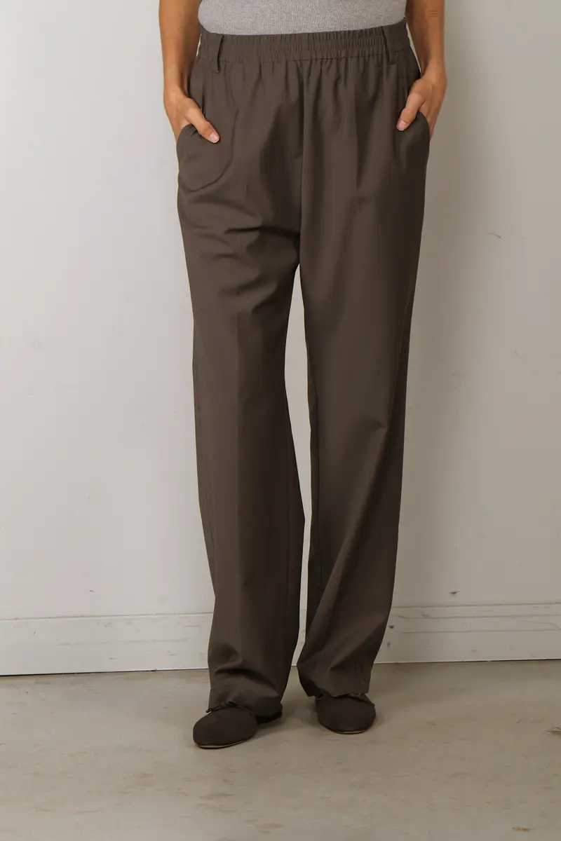 Tibi - Broek - Tropical Wool Charles Trouser - Dark Stone
