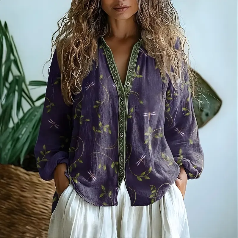 Toinette™ Vintage Blouse With Leaf Print
