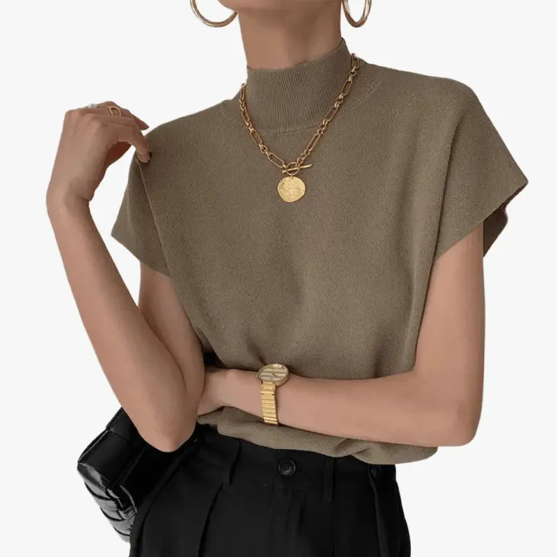 Top Moderno con Collo Alto e Maniche Corte