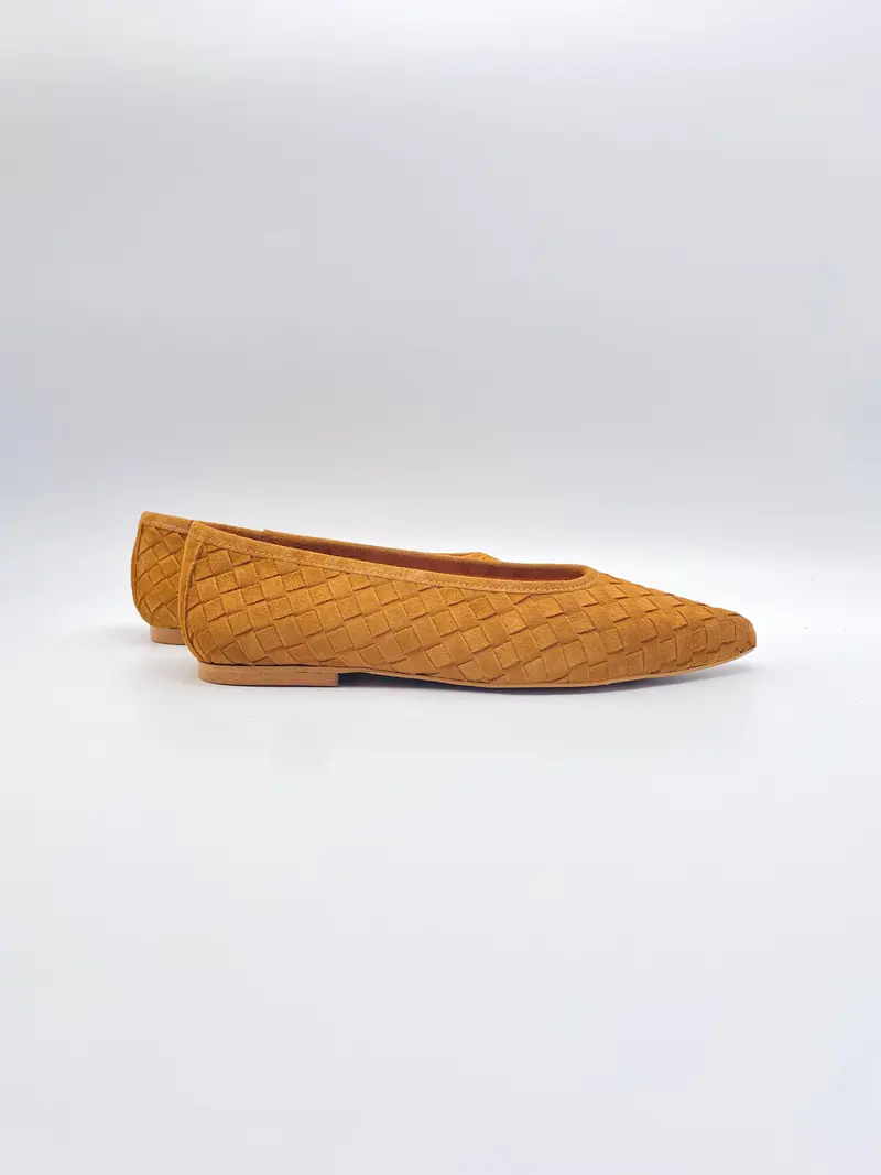 Toral Ginebra woven suede ballerina's cognac