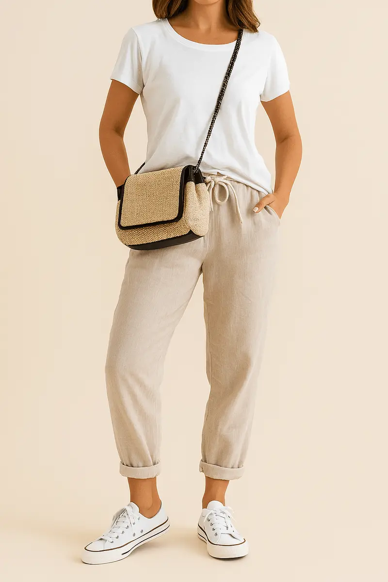 Trousers Women Linen Relaxed Fit Drawstring Waist Full Length