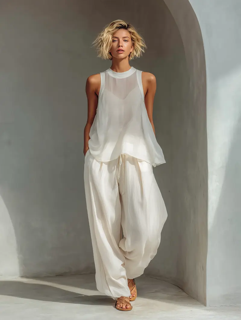 Tui™ | Chiffon Top & Cotton And Linen Blend Trousers Set